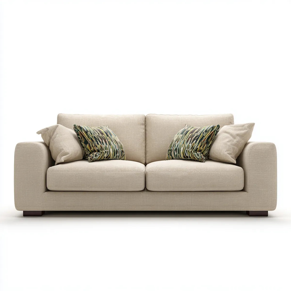 Sofa, 3-miejscowa kanapa beżowa 220 x 95 x 85 cm poliestrowa linia prosta