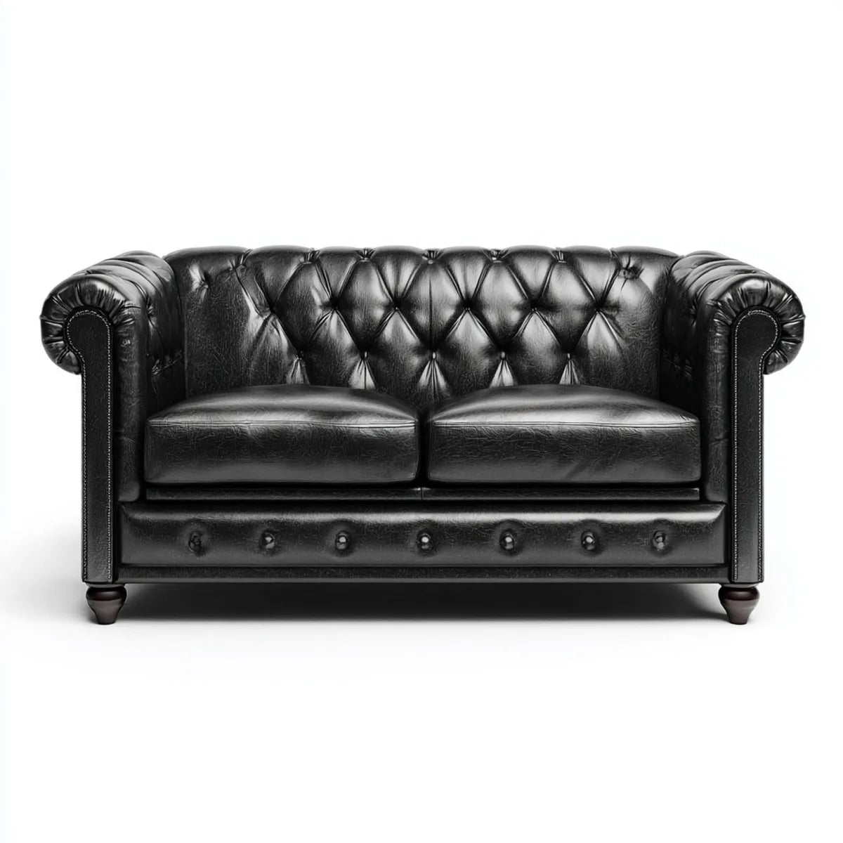 Sofa, Chesterfield sofa 2 czarne siedzenia w PU skóry 170 x 90 x 75 cm