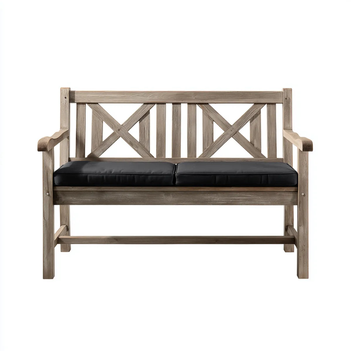Ławka ogrodowa 2 miejsca szare i czarne 120 x 65 x 90 cm w litym drewnie z poduszkami