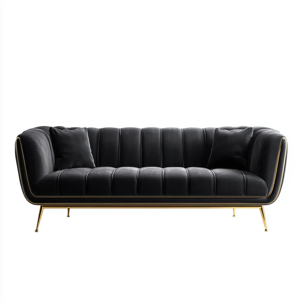 Sofa, 3 fotela w syntetycznym prostokątnym PU 220 x 90 x 78 cm ze złotymi nogami
