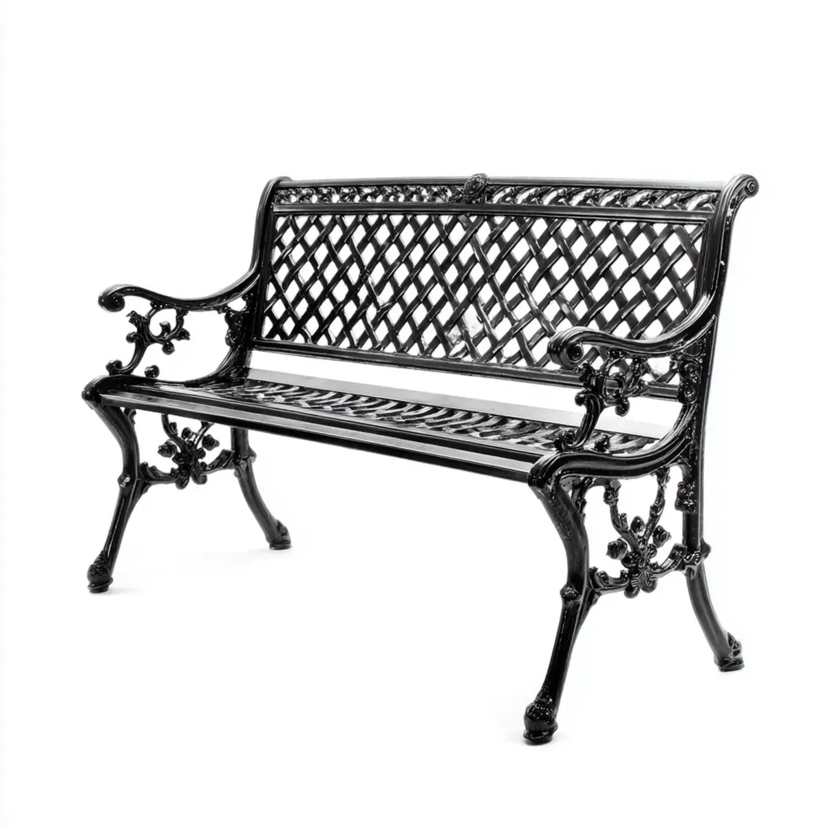 Ławka ogrodowa, Czarna gips aluminiowy ławka ogrodowa 100 x 54 x 80 cm z siatką z powrotem