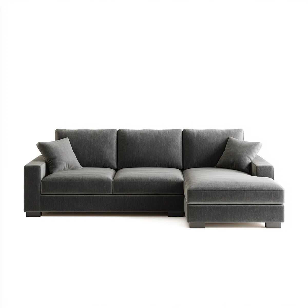 Sofa, Kanapa narożna 3 ciemnoszare miejsca z krzesełkiem w prawo 260 x 160 x 85 cm w kształcie poliestru L