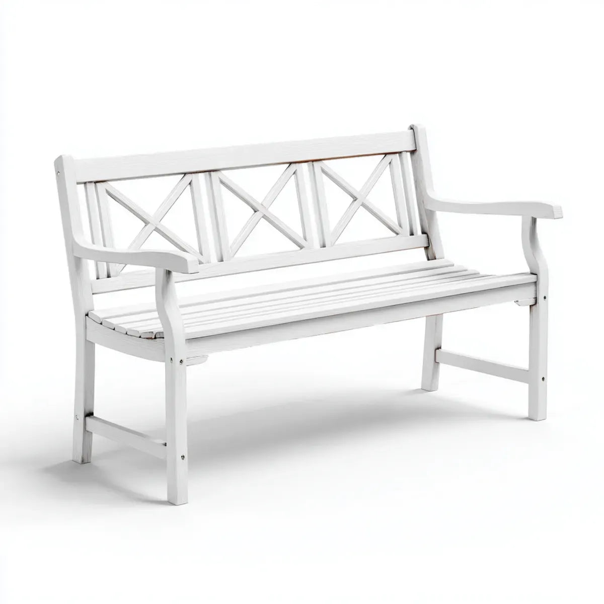 Ławka ogrodowa 2 białe miejsca w litym drewnie 120 x 60 x 90 cm z krzyżówką