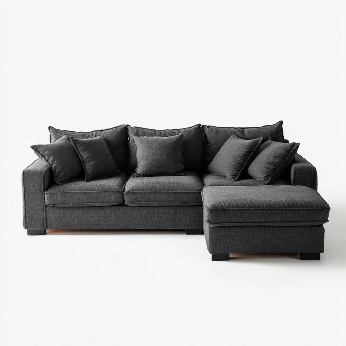 Sofa, Kanapa narożna z szarym prawym półwyspem, antracyt 260 x 160 x 85 cm aksamit w poliestrowym żebrowanym