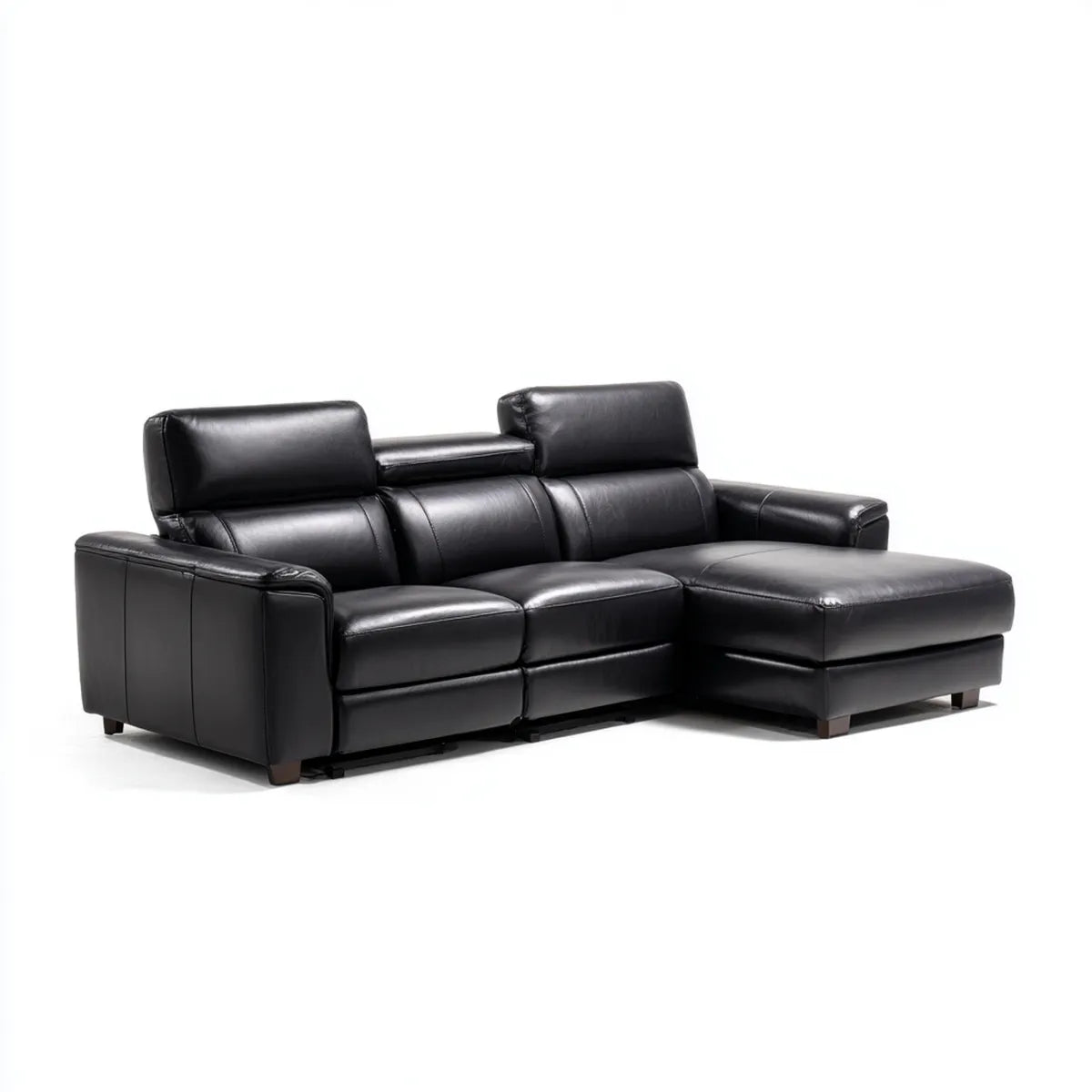 Sofa, Łyżwa z kątownicą 3 czarne siedzenia ze skóry PU 270 x 160 x 95 cm
