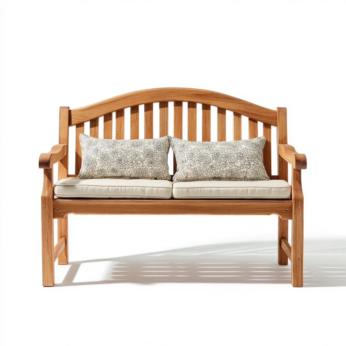 Ławka ogrodowa 2 naturalne miejsca 150 x 65 x 95 cm w akacji stałej z prostokątnymi poduszkami