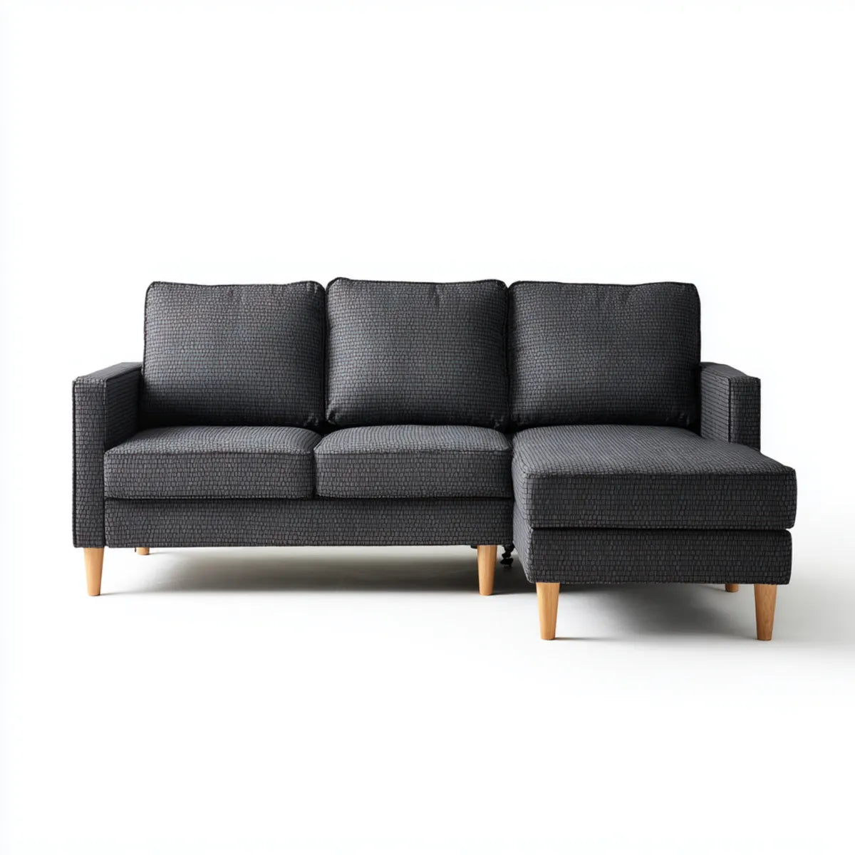 Sofa, Kanapa narożna z prawego recamera Ciemny szary poliester L-forma 220 x 145 x 85 cm