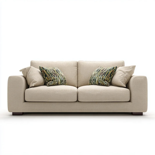 Sofa, 3-miejscowa kanapa beżowa 220 x 95 x 85 cm poliestrowa linia prosta