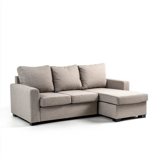 Sofa, Rożna sofa 3 miejsca szary gołębica z szewcem longa poliester 230 x 150 x 85 cm do L