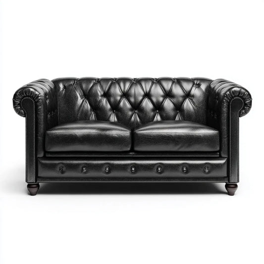Sofa, Chesterfield sofa 2 czarne siedzenia w PU skóry 170 x 90 x 75 cm