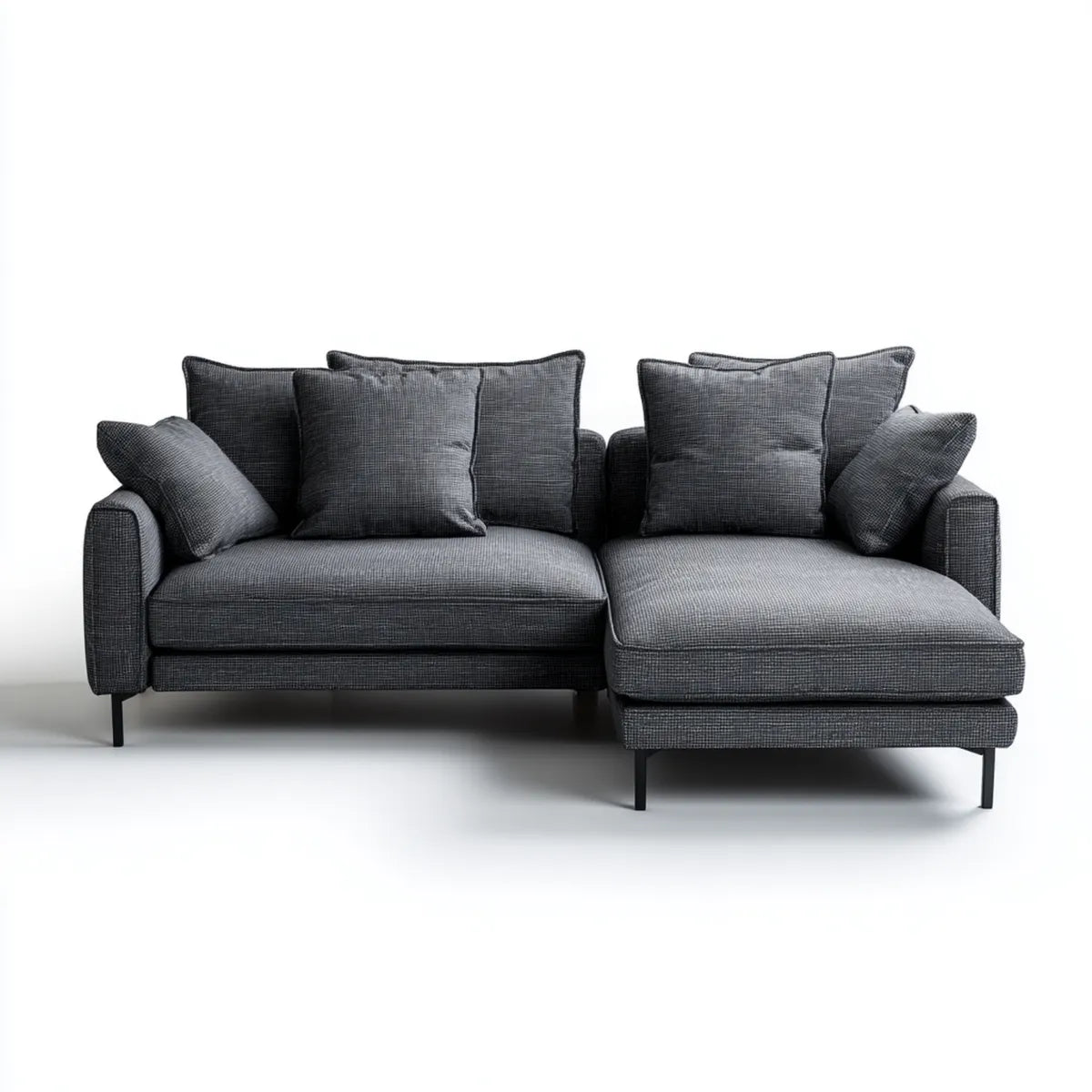 Sofa, Kanapa narożna z krzesełkiem z prawej ciemnoszarej 255 x 160 x 85 cm poliestrowej powłoki 3 miejsca