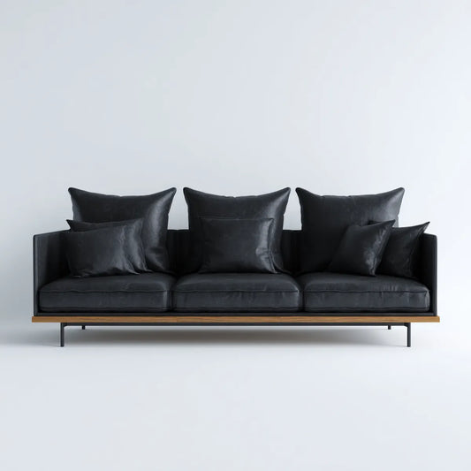 Sofa 3 fotele czarne 220 x 90 x 85 cm syntetyczny kształt PU prostokątna