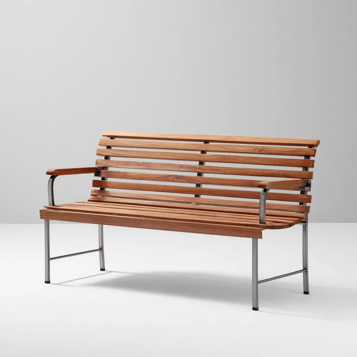 Ławka ogrodowa 3 brązowe siedzenia 150 x 60 x 85 cm w litej akacji drewna i stali nierdzewnej prostokątne