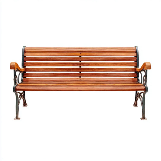 Ławka ogrodowa 3 brązowe siedzenia 150 x 60 x 80 cm w litym drewnie i prostokątnym odlewie żelaza