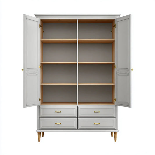 Szafa 2-drzwiowa z 4 szufladami szarymi 120 x 55 x 200 cm MDF drewno bukowe prostokątne