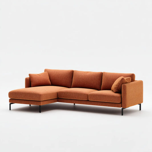 Sofa, Kanapa narożna z krzesełkiem z lewej pomarańczowej 280 x 165 x 85 cm w poliestrze 3 miejsca