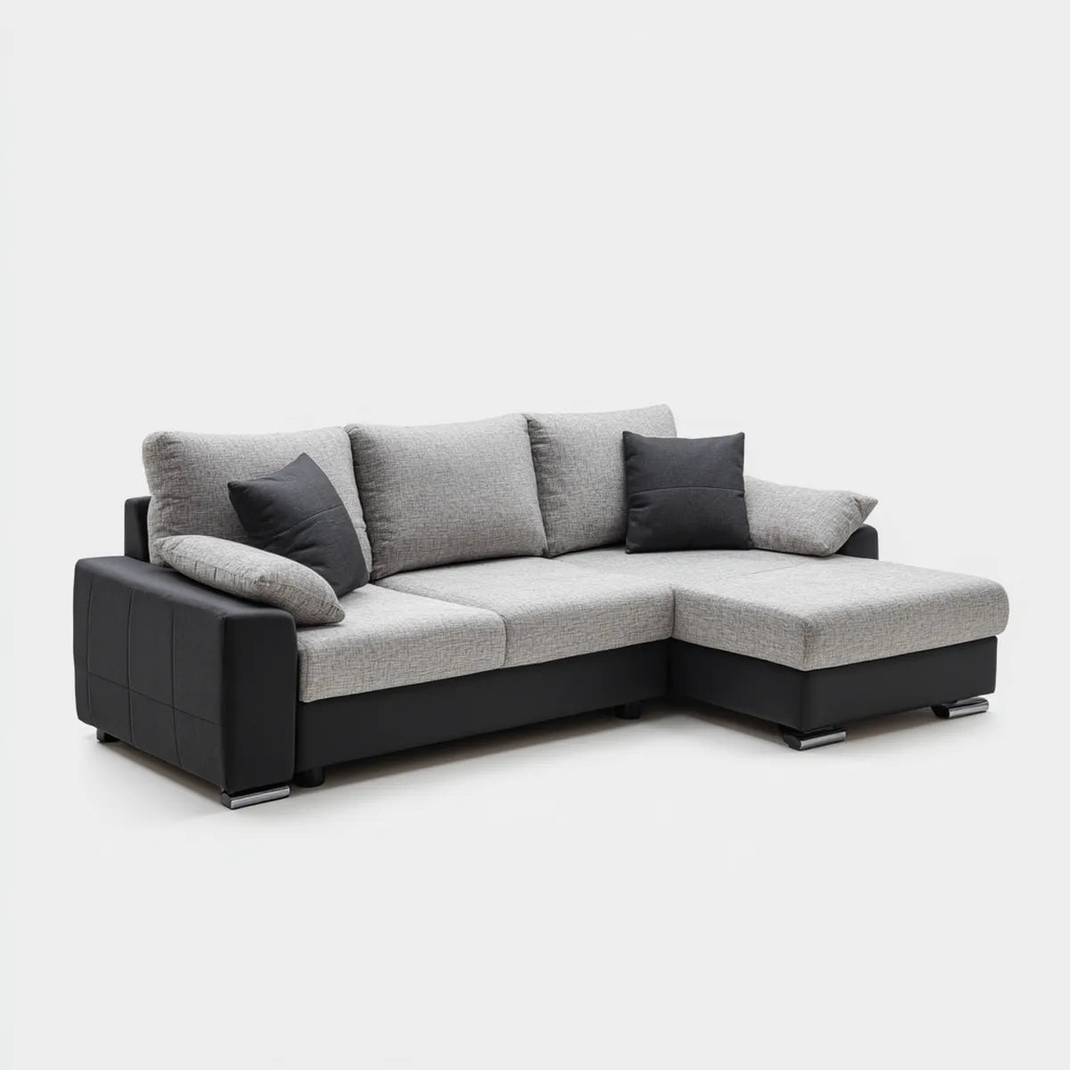Sofa, Kanapa narożna z prawym szarym i czarnym półwyspem 250 x 160 x 88 cm w poliestrze i PU