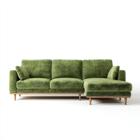 Sofa, Kanapa narożna z krzesełkiem zielonym 3 fotele 250 x 160 x 85 cm poliestrowy aksamit