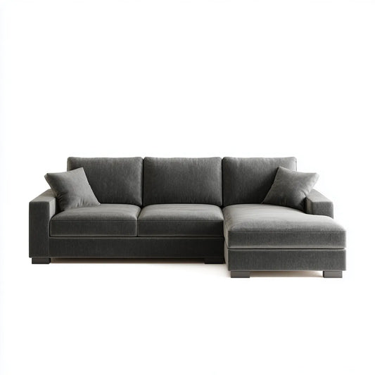 Sofa, Kanapa narożna 3 ciemnoszare miejsca z krzesełkiem w prawo 260 x 160 x 85 cm w kształcie poliestru L