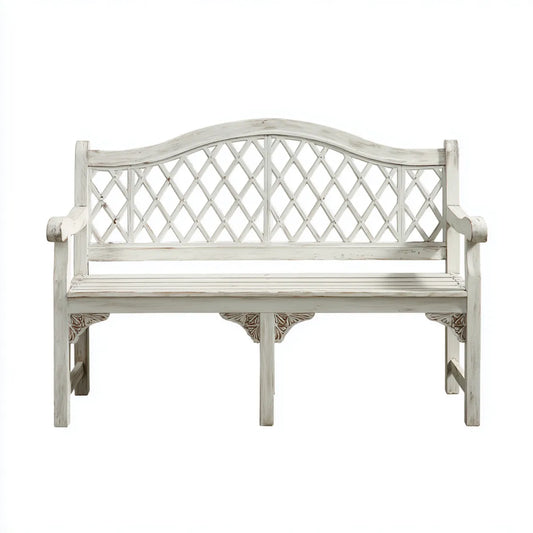 Ławka ogrodowa 3 białe miejsca w litym drewnie 150 x 60 x 100 cm z oparciem łukiem do retili