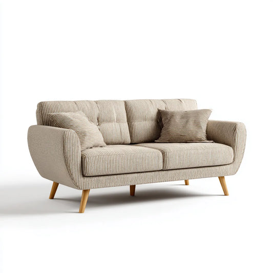 Sofa 2 beżowa, beżowa, aksamitna sofa z łyżkami poliestrowymi 160 x 85 x 88 cm z litymi nóżkami z drewna