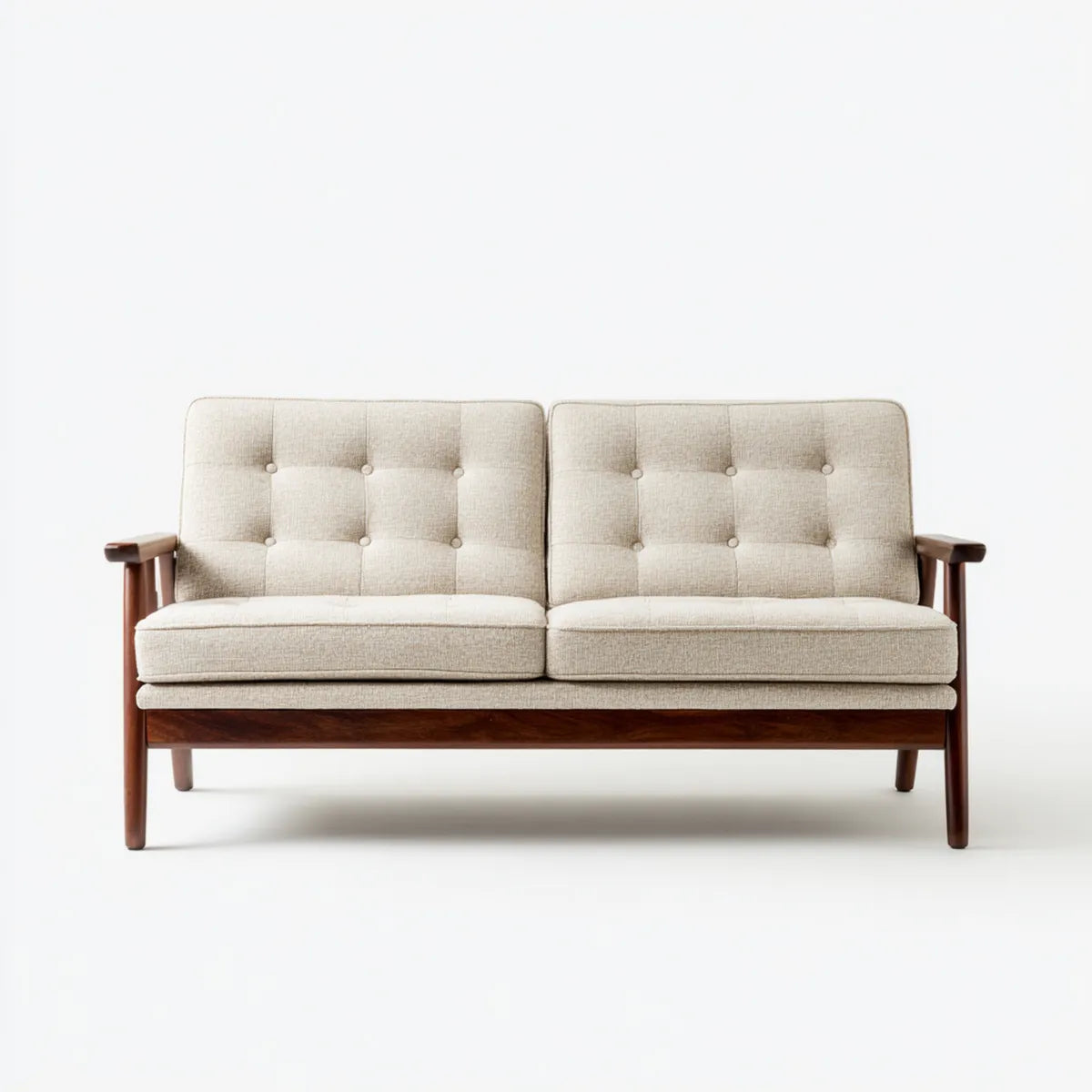 Sofa 2 beżowe fotele 130 x 75 x 80 cm w poliestrze i prostokątnym drewnie litym