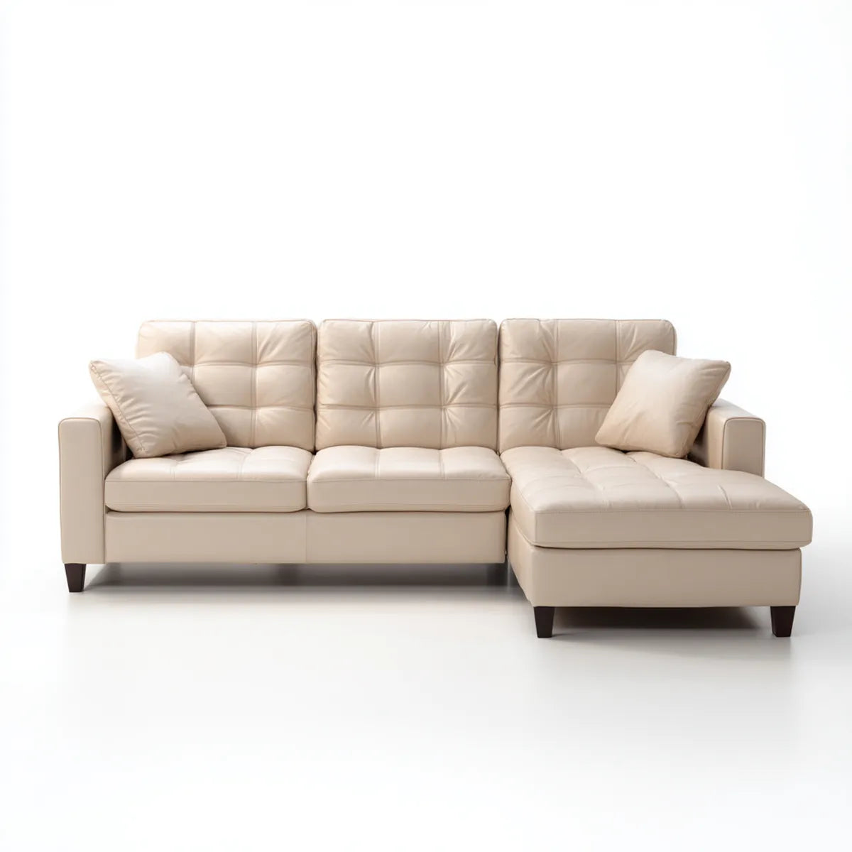 Sofa, Kanapa narożna z krzesełkiem z prawym beżowym 245 x 155 x 88 cm ze skóry syntetycznej PU z L
