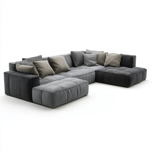 Sofa, Modułowa kanapa narożna z ciemnoszarym ottomanem 320 x 240 x 85 cm w kształcie poliestru L