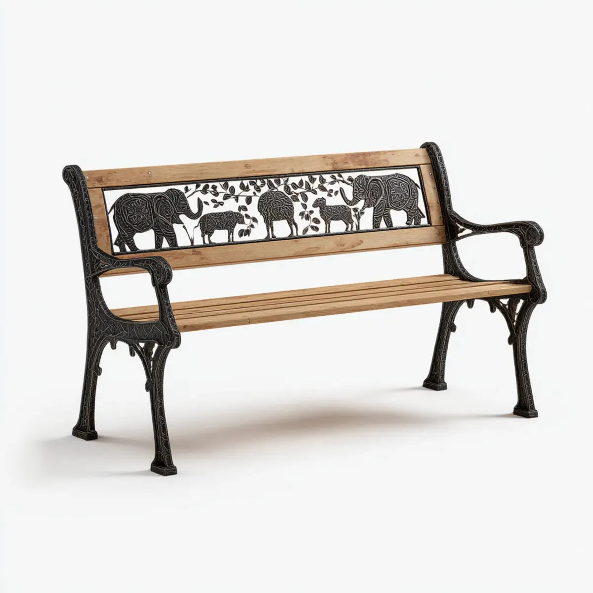 Ławka ogrodowa 2 brązowe i czarne miejsca w litym drewnie i żeliwo 122 x 60 x 80 cm prostokątne