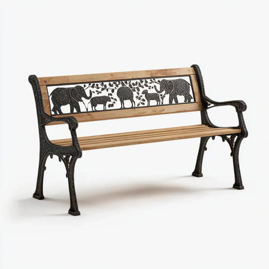 Ławka ogrodowa 2 brązowe i czarne miejsca w litym drewnie i żeliwo 122 x 60 x 80 cm prostokątne