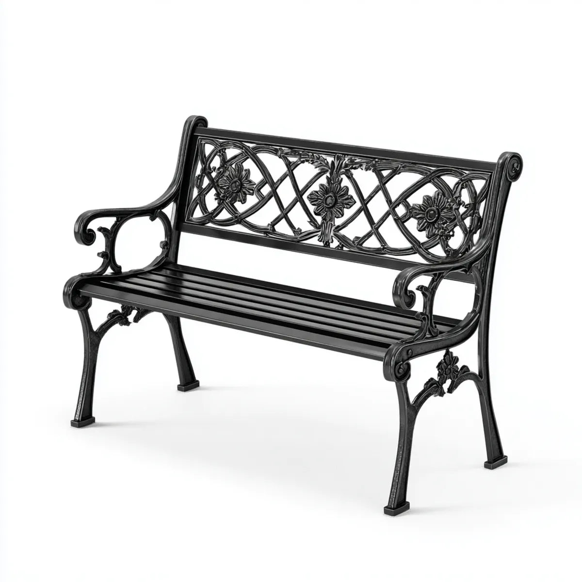 Ławka ogrodowa 2 czarne siedzenia 122 x 58 x 87 cm w prostokątnym aluminiowym odlewie