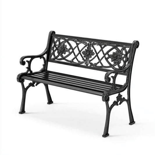 Ławka ogrodowa 2 czarne siedzenia 122 x 58 x 87 cm w prostokątnym aluminiowym odlewie